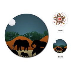 Elephant Family Illustration Playing Cards Single Design (round)