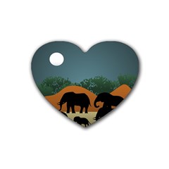 Elephant Family Illustration Rubber Coaster (heart)  by dflcprintsclothing