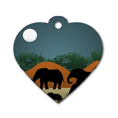 Elephant Family Illustration Dog Tag Heart (one Side) by dflcprintsclothing