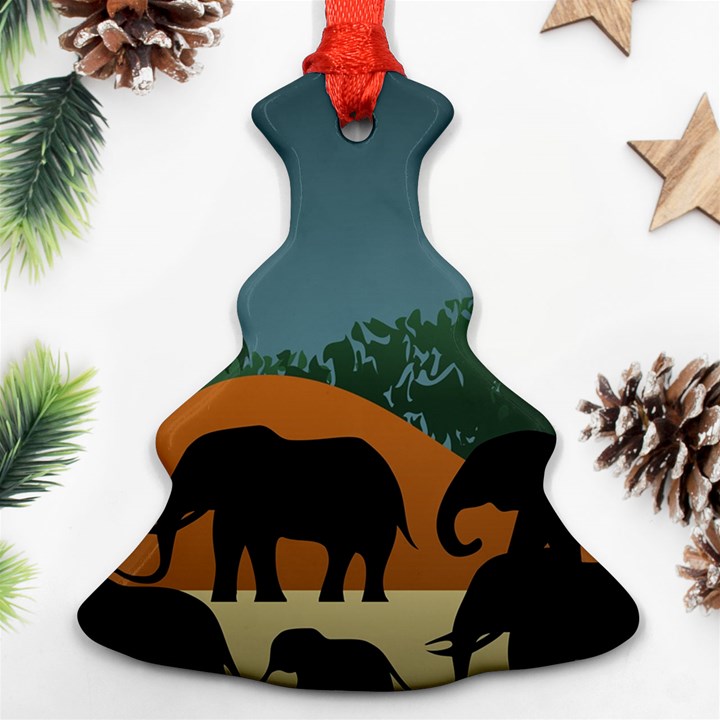 Elephant Family Illustration Ornament (Christmas Tree) 