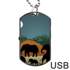 Elephant Family Illustration Dog Tag Usb Flash (two Sides) by dflcprintsclothing