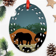 Elephant Family Illustration Ornament (oval Filigree) by dflcprintsclothing