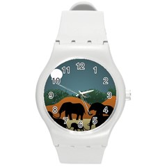 Elephant Family Illustration Round Plastic Sport Watch (m) by dflcprintsclothing