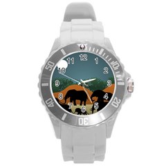 Elephant Family Illustration Round Plastic Sport Watch (l) by dflcprintsclothing