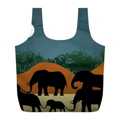 Elephant Family Illustration Full Print Recycle Bag (l) by dflcprintsclothing