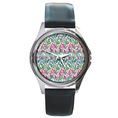 Rainbow Leafs Round Metal Watch