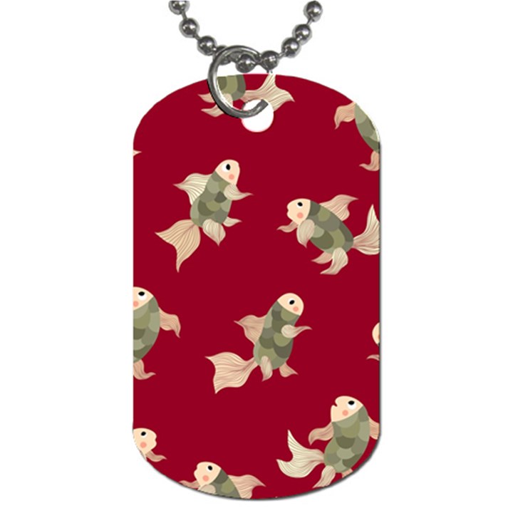 Bright decorative seamless  pattern with  fairy fish on the red background. Dog Tag (One Side)