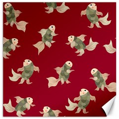 Bright decorative seamless  pattern with  fairy fish on the red background. Canvas 20  x 20 