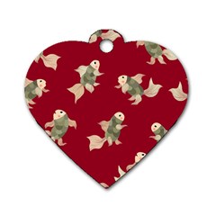 Bright decorative seamless  pattern with  fairy fish on the red background. Dog Tag Heart (Two Sides)