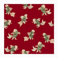 Bright decorative seamless  pattern with  fairy fish on the red background. Medium Glasses Cloth