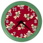 Bright decorative seamless  pattern with  fairy fish on the red background. Color Wall Clock Front