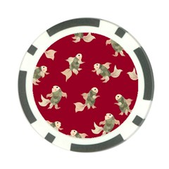 Bright decorative seamless  pattern with  fairy fish on the red background. Poker Chip Card Guard