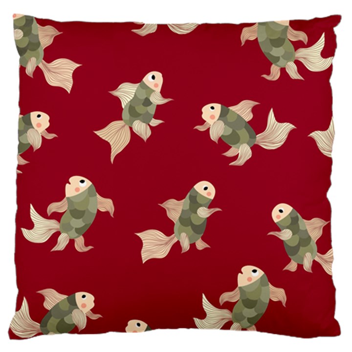 Bright decorative seamless  pattern with  fairy fish on the red background. Large Cushion Case (One Side)