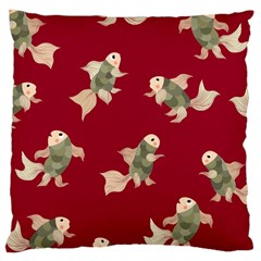 Bright decorative seamless  pattern with  fairy fish on the red background. Large Cushion Case (Two Sides)