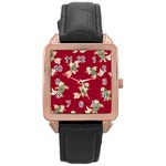 Bright decorative seamless  pattern with  fairy fish on the red background. Rose Gold Leather Watch  Front