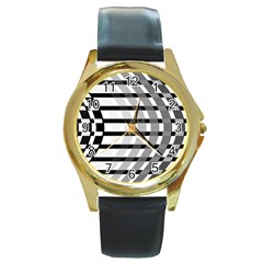 Nine Bar Monochrome Fade Squared Bend Round Gold Metal Watch by WetdryvacsLair