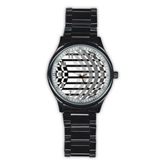 Nine Bar Monochrome Fade Squared Bend Stainless Steel Round Watch by WetdryvacsLair