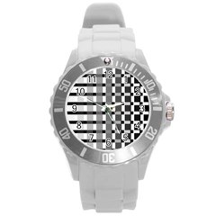 Nine Bar Monochrome Fade Squared Pulled Inverted Round Plastic Sport Watch (l) by WetdryvacsLair