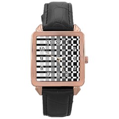 Nine Bar Monochrome Fade Squared Pulled Inverted Rose Gold Leather Watch  by WetdryvacsLair