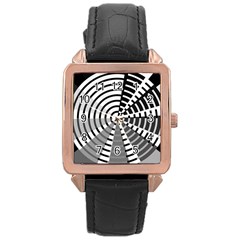 Nine Bar Monochrome Fade Squared Wheel Rose Gold Leather Watch  by WetdryvacsLair