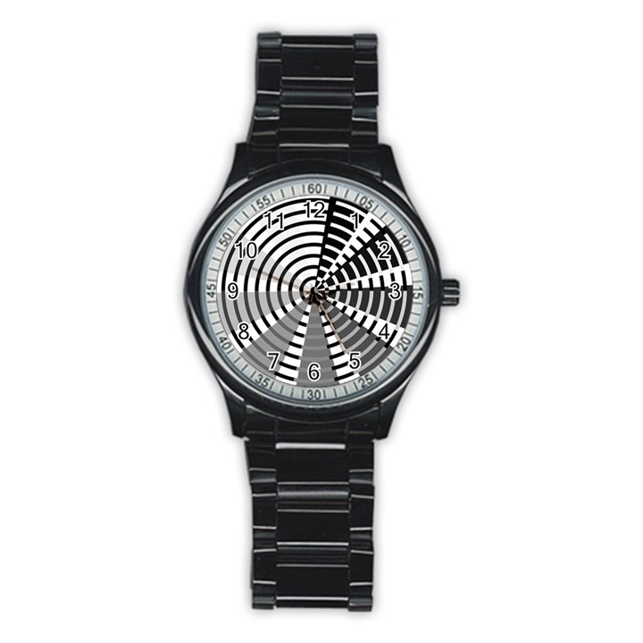 Nine Bar Monochrome Fade Squared Wheel Stainless Steel Round Watch