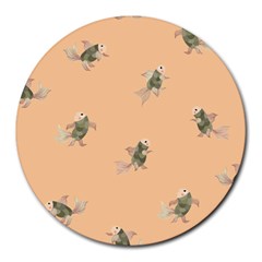 Delicate Decorative Seamless  Pattern With  Fairy Fish On The Peach Background Round Mousepads by EvgeniiaBychkova