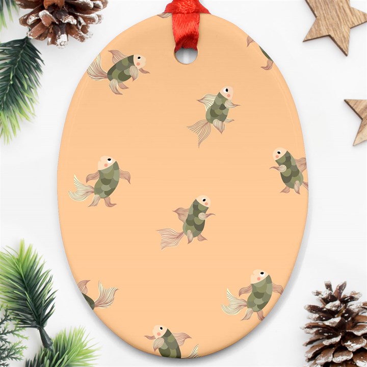 Delicate decorative seamless  pattern with  fairy fish on the peach background Oval Ornament (Two Sides)