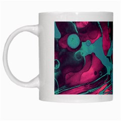 Pink And Turquoise Alcohol Ink White Mugs by Dazzleway