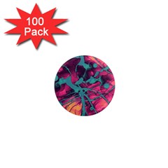 Pink And Turquoise Alcohol Ink 1  Mini Magnets (100 Pack)  by Dazzleway