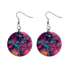 Pink And Turquoise Alcohol Ink Mini Button Earrings by Dazzleway