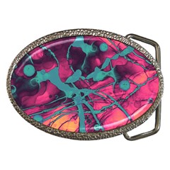 Pink And Turquoise Alcohol Ink Belt Buckles by Dazzleway