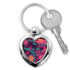 Pink And Turquoise Alcohol Ink Key Chain (heart) by Dazzleway