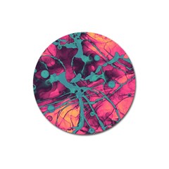 Pink And Turquoise Alcohol Ink Magnet 3  (round) by Dazzleway