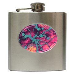 Pink And Turquoise Alcohol Ink Hip Flask (6 Oz) by Dazzleway