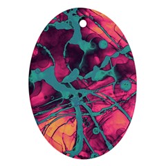 Pink And Turquoise Alcohol Ink Oval Ornament (two Sides) by Dazzleway