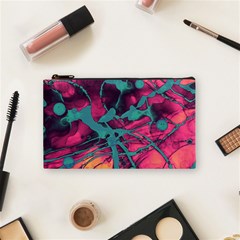 Pink And Turquoise Alcohol Ink Cosmetic Bag (small) by Dazzleway