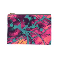 Pink And Turquoise Alcohol Ink Cosmetic Bag (large) by Dazzleway