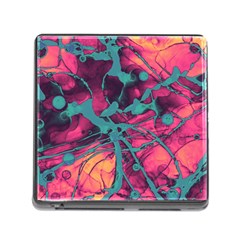 Pink And Turquoise Alcohol Ink Memory Card Reader (square 5 Slot) by Dazzleway