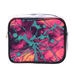 Pink And Turquoise Alcohol Ink Mini Toiletries Bag (one Side) by Dazzleway