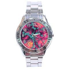 Pink And Turquoise Alcohol Ink Stainless Steel Analogue Watch by Dazzleway