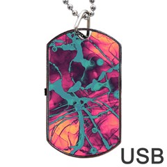 Pink And Turquoise Alcohol Ink Dog Tag Usb Flash (two Sides) by Dazzleway