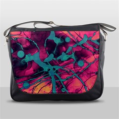 Pink And Turquoise Alcohol Ink Messenger Bag by Dazzleway