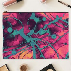 Pink And Turquoise Alcohol Ink Cosmetic Bag (xxxl) by Dazzleway