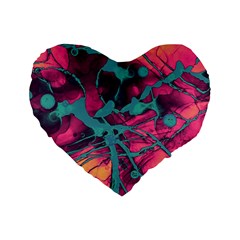 Pink And Turquoise Alcohol Ink Standard 16  Premium Heart Shape Cushions by Dazzleway