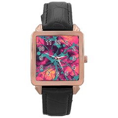 Pink And Turquoise Alcohol Ink Rose Gold Leather Watch 