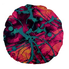 Pink And Turquoise Alcohol Ink Large 18  Premium Flano Round Cushions by Dazzleway