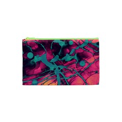 Pink And Turquoise Alcohol Ink Cosmetic Bag (xs) by Dazzleway