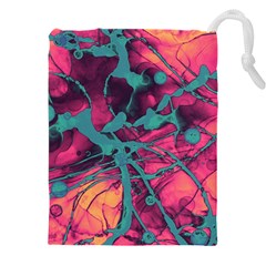 Pink And Turquoise Alcohol Ink Drawstring Pouch (5xl) by Dazzleway