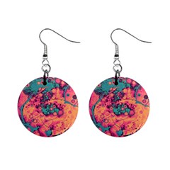 Orange And Turquoise Alcohol Ink  Mini Button Earrings by Dazzleway