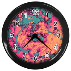 Orange And Turquoise Alcohol Ink  Wall Clock (black) by Dazzleway